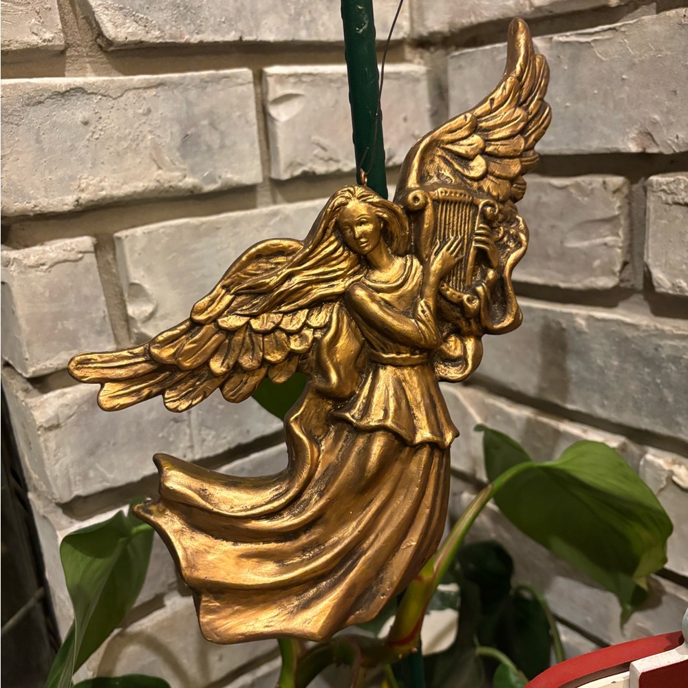 Vintage Gold toned Angel Ornament 10” Tall
